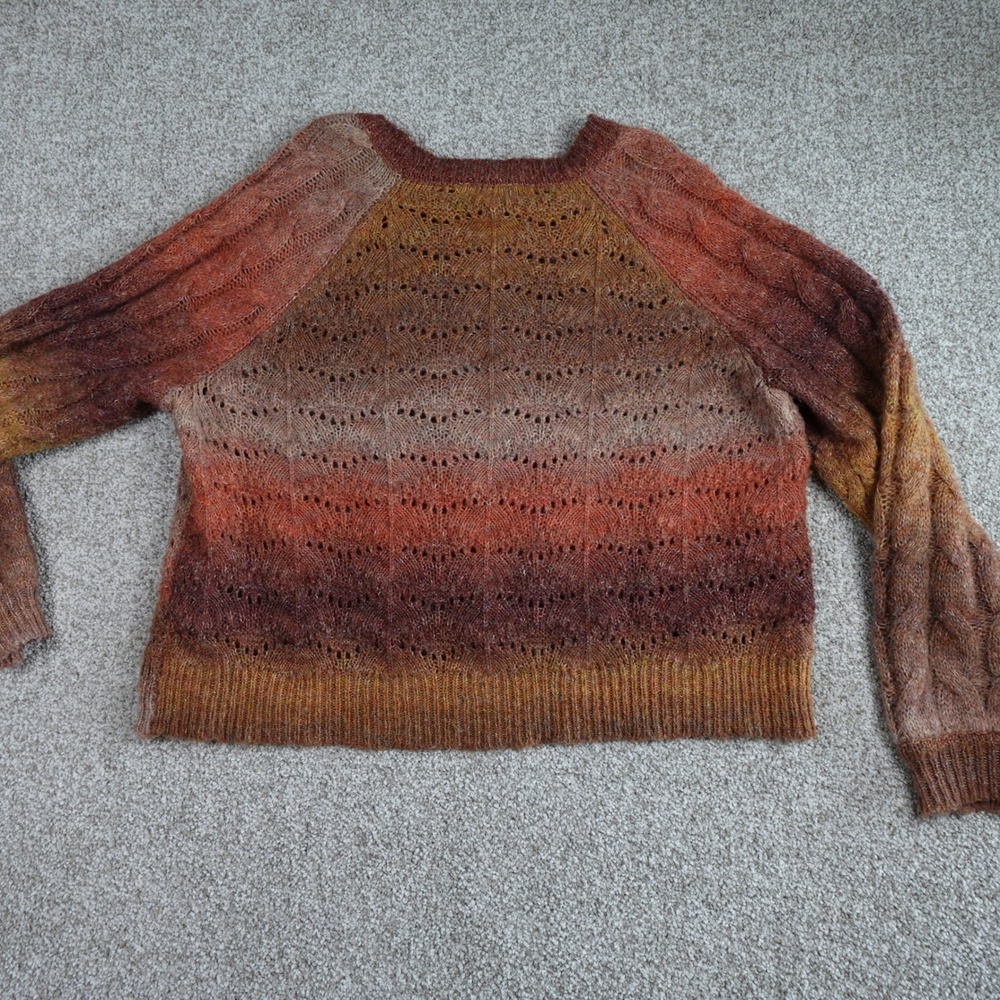 Knox Rose Womens 1X Ombre Pointelle Cable Knit Sweater Rust Orange Sunset Boho - Picture 4 of 5